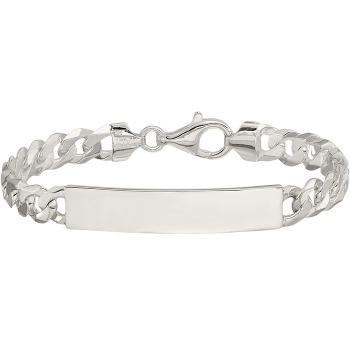 925 Sterling Silver Curb Link Name Bar Identification ID Bracelet