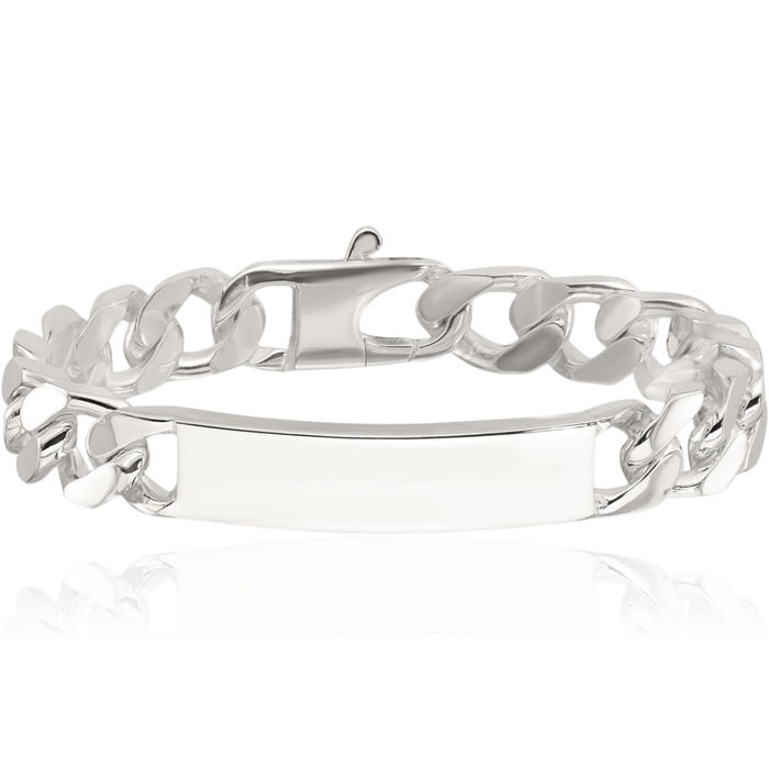 925 Sterling Silver Curb Link Name Bar Identification ID Bracelet