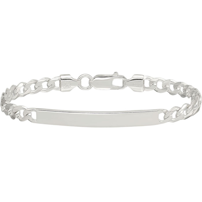 925 Sterling Silver Curb Link Name Bar Identification ID Bracelet