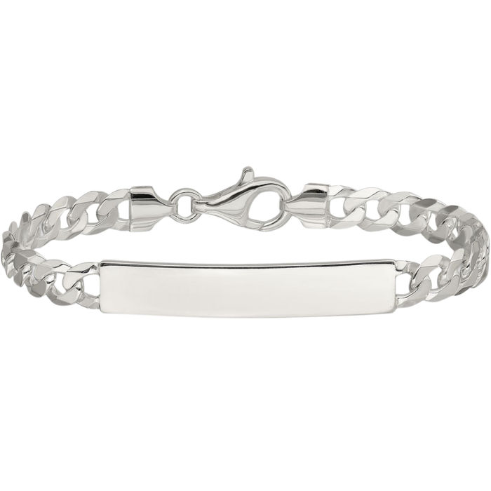 925 Sterling Silver Curb Link Name Bar Identification ID Bracelet