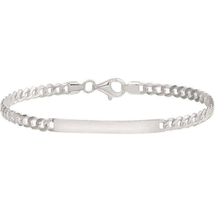 925 Sterling Silver Curb Link Name Bar Identification ID Bracelet