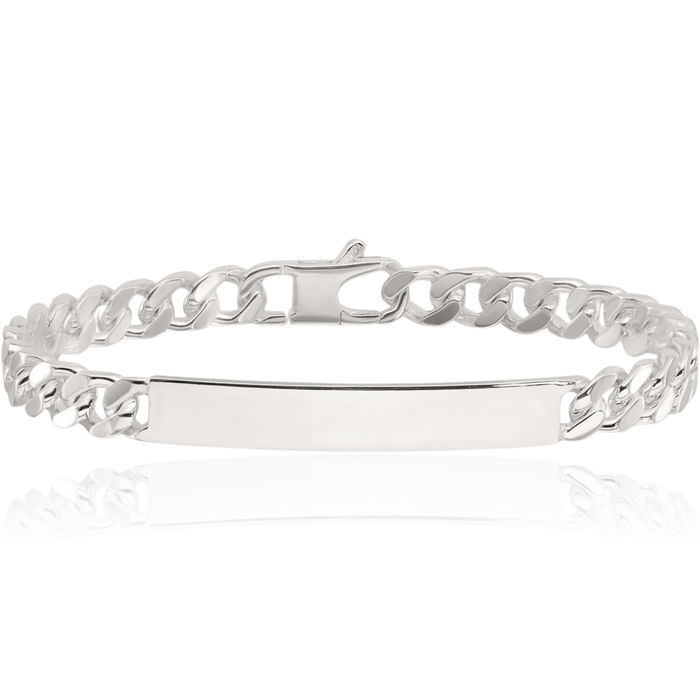 925 Sterling Silver Curb Link Name Bar Identification ID Bracelet