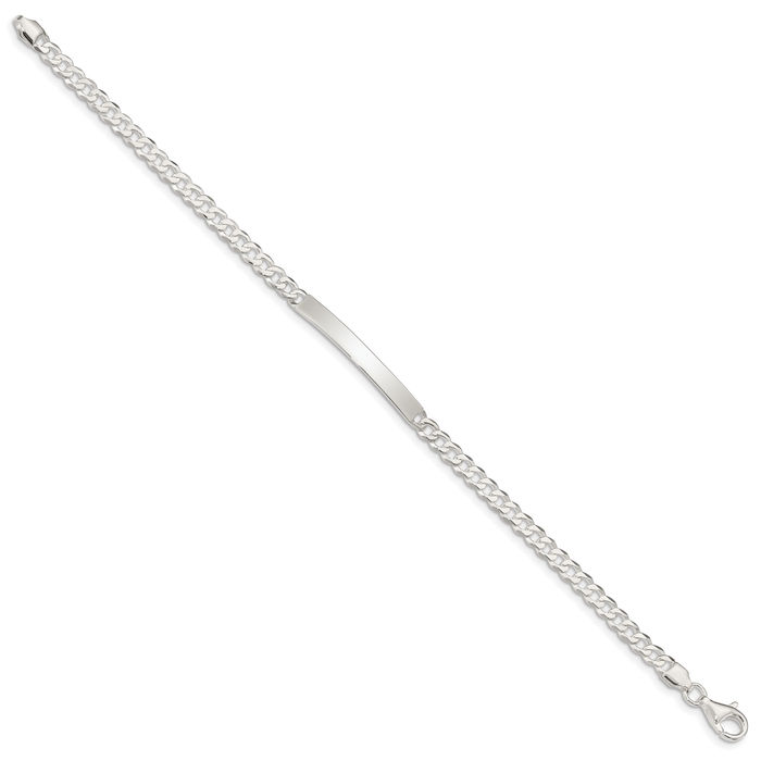 925 Sterling Silver Curb Link Name Bar Identification ID Bracelet