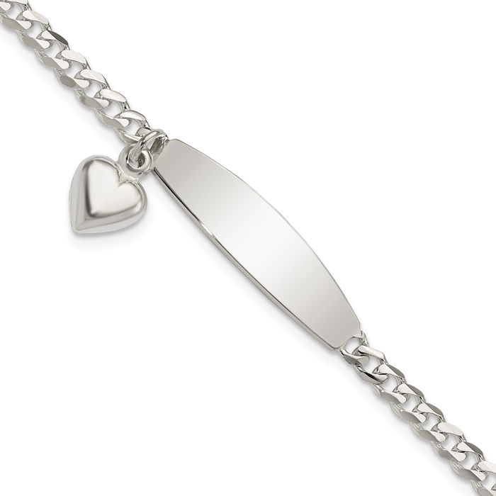 925 Sterling Silver Curb Link ID Heart Dangling Charm Bracelet - Picture 8 of 17