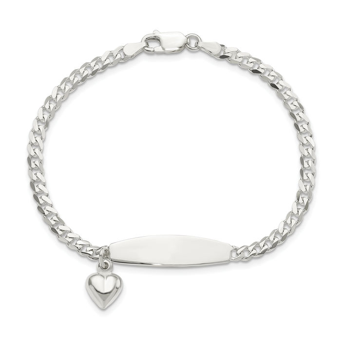 925 Sterling Silver Curb Link ID Heart Dangling Charm Bracelet - Picture 9 of 17