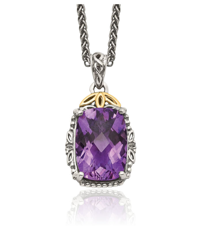 925 Sterling Silver Vintage Cushion-Cut Purple Amethyst Chain Necklace Gemstone Pendant Charm