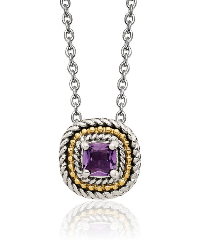 925 Sterling Silver Vintage Cushion-Cut Purple Amethyst Chain Necklace Gemstone Pendant Charm