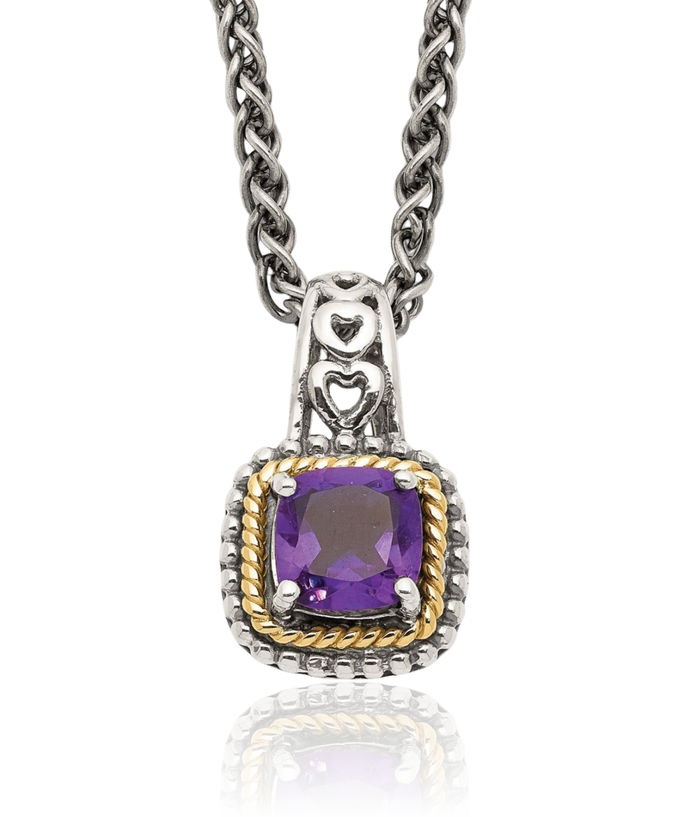 925 Sterling Silver Vintage Cushion-Cut Purple Amethyst Chain Necklace Gemstone Pendant Charm