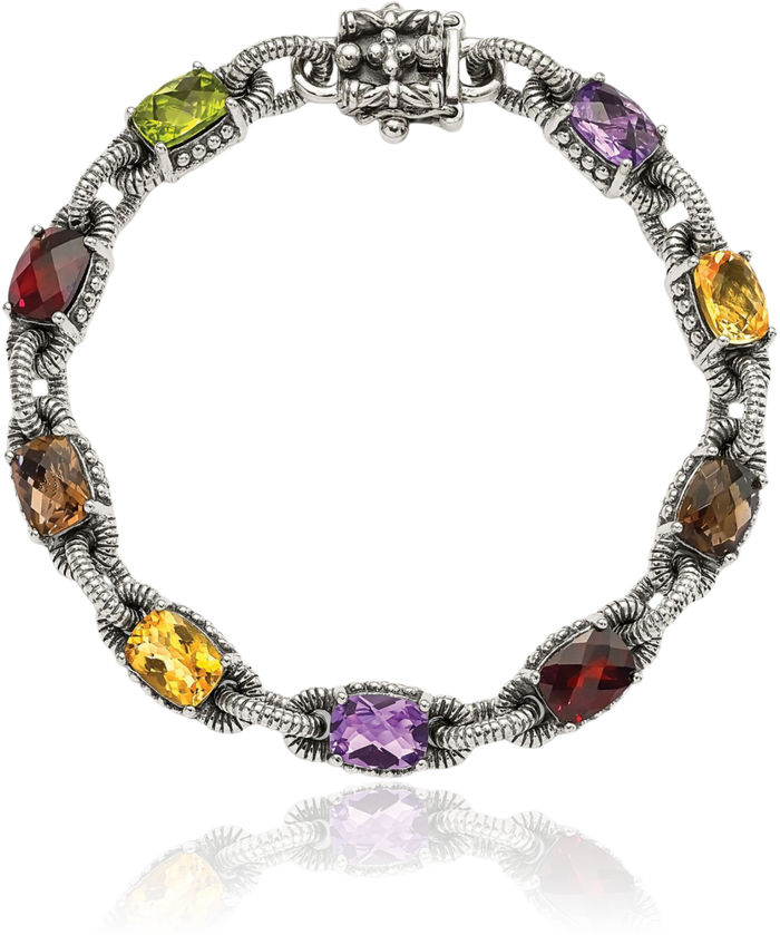 925 Sterling Silver Vintage Cushion-Cut Purple Amethyst Yellow Orange Citrine Red Garnet Green Peridot Brown Smoky Quartz Chain Gemstone Tennis Bracelet