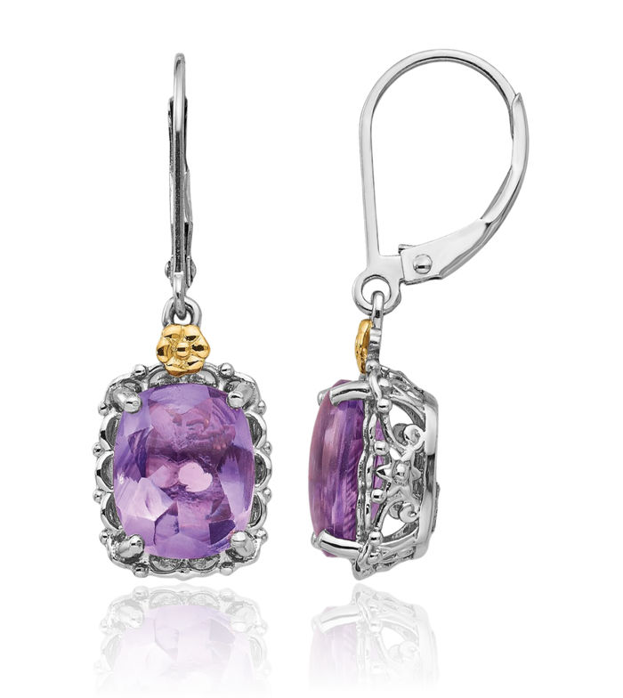 925 Sterling Silver Vintage Cushion-Cut Purple Amethyst Drop Dangle Earrings