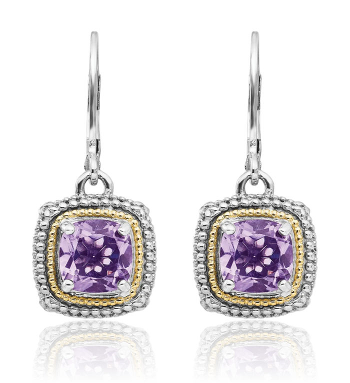 925 Sterling Silver Vintage Cushion-Cut Purple Amethyst Drop Dangle Earrings