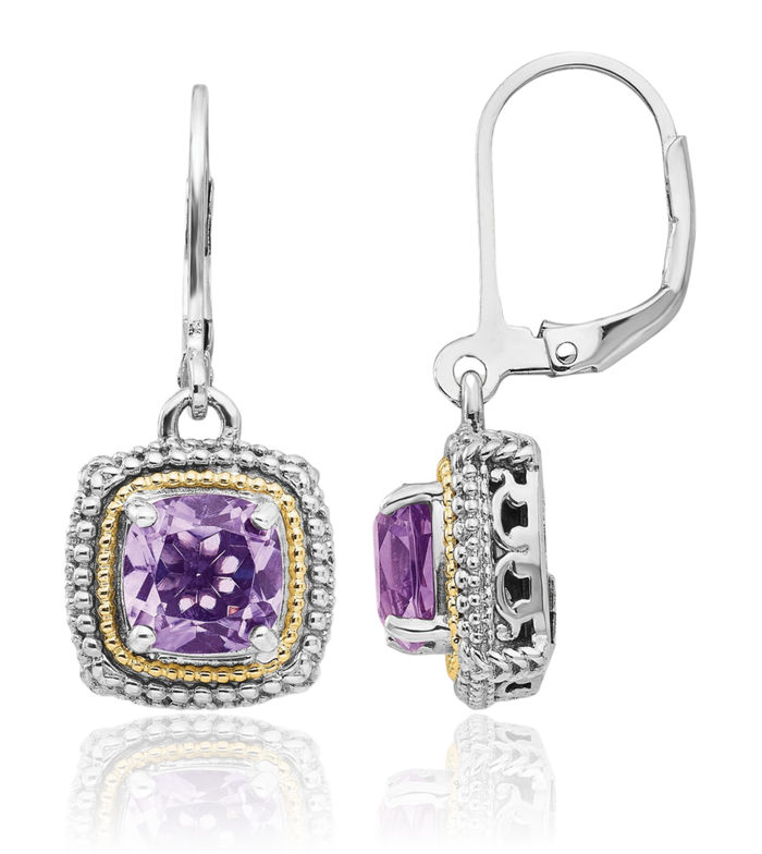 925 Sterling Silver Vintage Cushion-Cut Purple Amethyst Drop Dangle Earrings