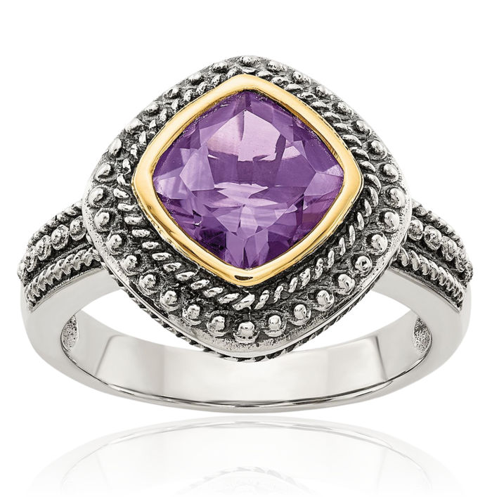 925 Sterling Silver Vintage Cushion-Cut Purple Amethyst Ring Gemstone Band