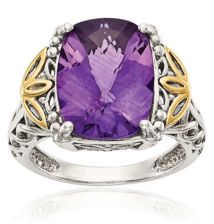 925 Sterling Silver Vintage Cushion-Cut Purple Amethyst Ring Gemstone Band