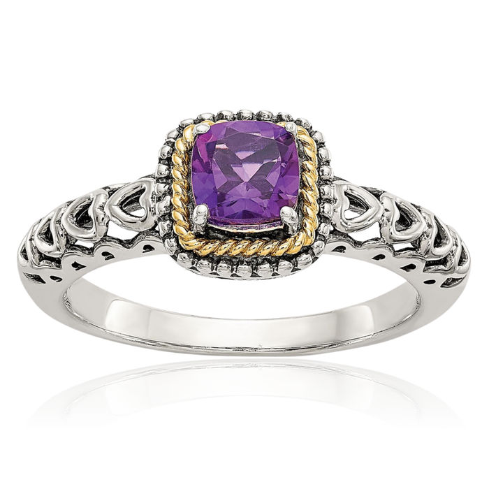 925 Sterling Silver Vintage Cushion-Cut Purple Amethyst Ring Gemstone Band