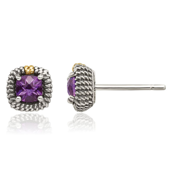 925 Sterling Silver Vintage Cushion-Cut Purple Amethyst Stud Earrings February Birthstone Jewelry