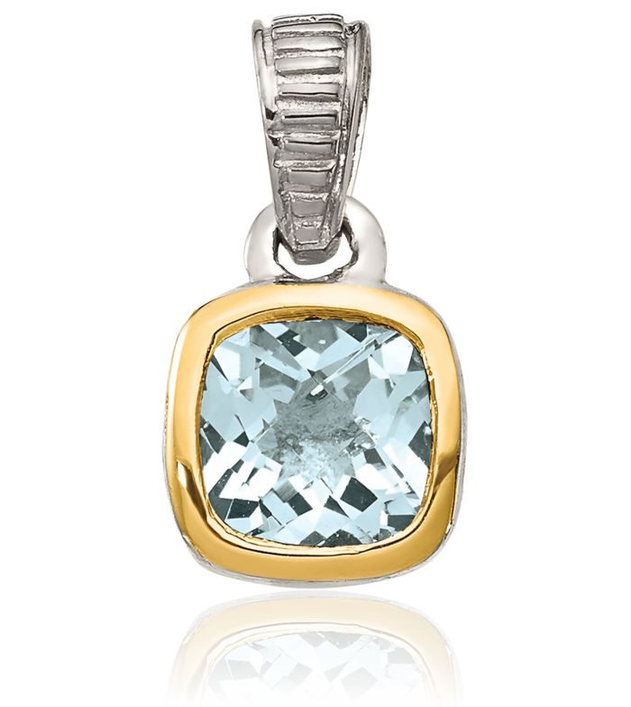 925 Sterling Silver Cushion-Cut Blue Aquamarine Necklace Gemstone Pendant Charm March Birthstone Jewelry