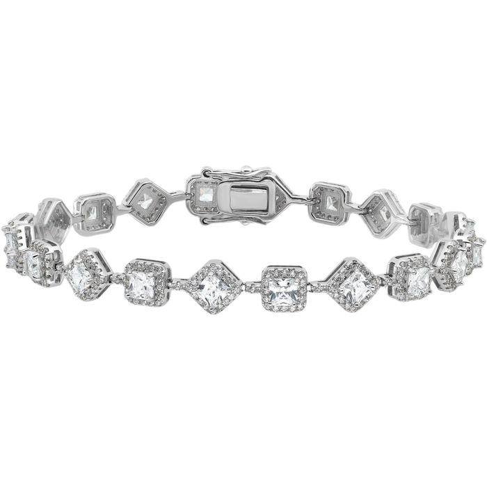 925 Sterling Silver Cushion-Cut Cubic Zirconia CZ Chain Bracelet