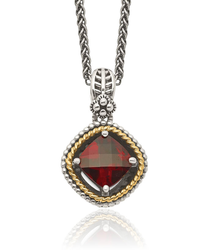 925 Sterling Silver Vintage Cushion-Cut Red Garnet Chain Necklace Gemstone Pendant Charm