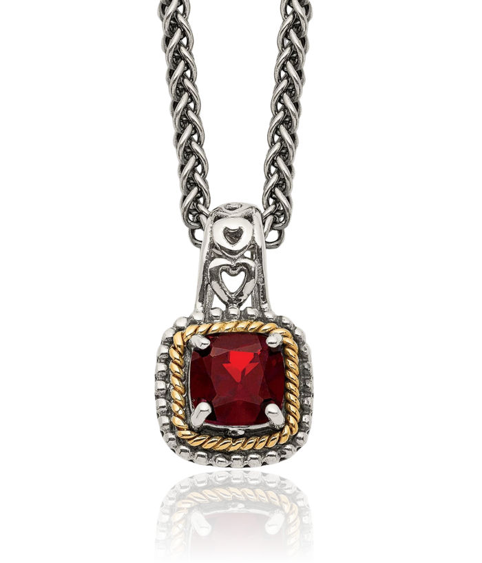 925 Sterling Silver Vintage Cushion-Cut Red Garnet Chain Necklace Gemstone Pendant Charm