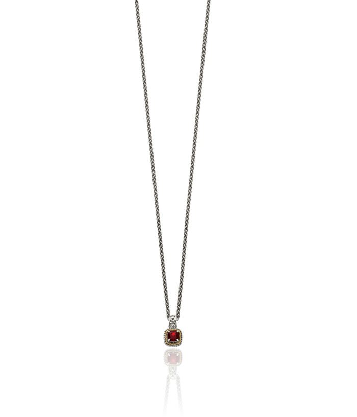 925 Sterling Silver Vintage Cushion-Cut Red Garnet Chain Necklace Gemstone Pendant Charm