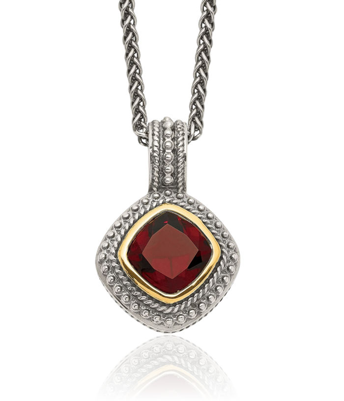 925 Sterling Silver Vintage Cushion-Cut Red Garnet Chain Necklace Gemstone Pendant Charm