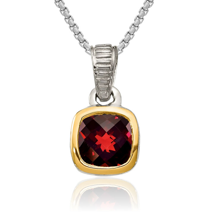 925 Sterling Silver Cushion-Cut Red Garnet Necklace Gemstone Pendant Charm January Birthstone Jewelry