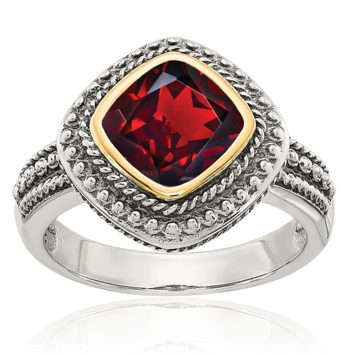 925 Sterling Silver Vintage Cushion-Cut Red Garnet Ring Gemstone Band