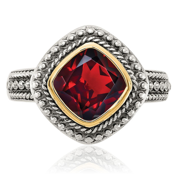 925 Sterling Silver Vintage Cushion-Cut Red Garnet Ring Gemstone Band