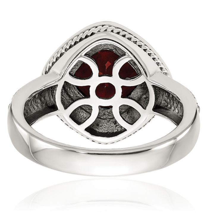 925 Sterling Silver Vintage Cushion-Cut Red Garnet Ring Gemstone Band