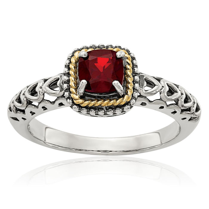 925 Sterling Silver Vintage Cushion-Cut Red Garnet Ring Gemstone Band