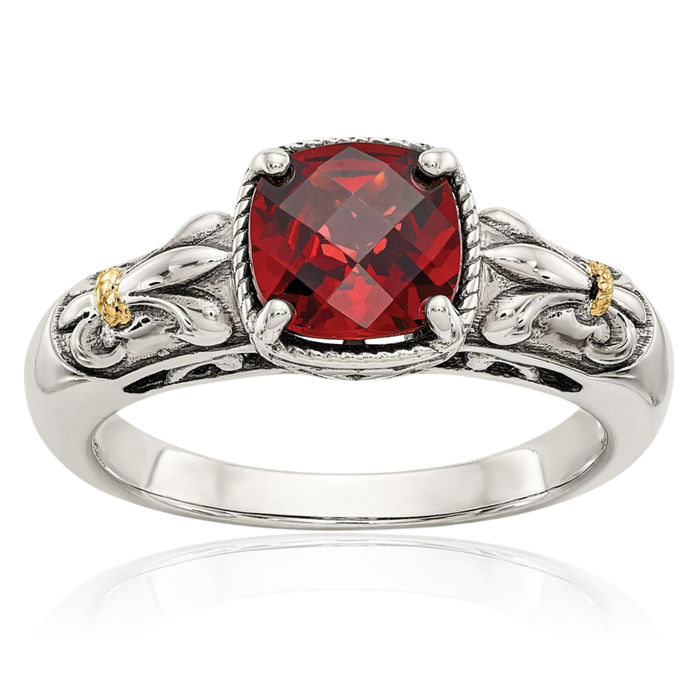 925 Sterling Silver Vintage Cushion-Cut Red Garnet Ring Gemstone Band