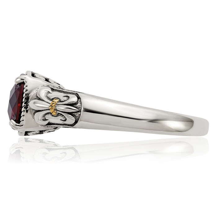 925 Sterling Silver Vintage Cushion-Cut Red Garnet Ring Gemstone Band