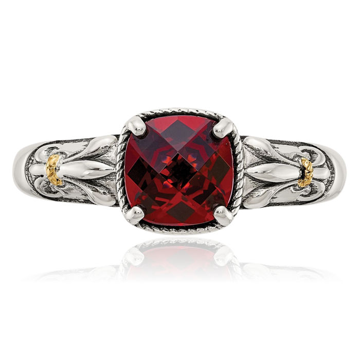 925 Sterling Silver Vintage Cushion-Cut Red Garnet Ring Gemstone Band