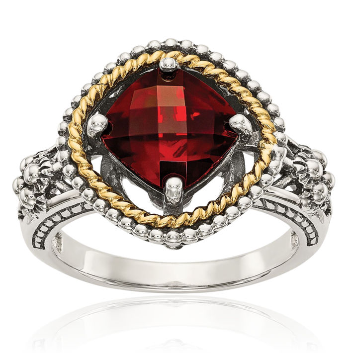 925 Sterling Silver Vintage Cushion-Cut Red Garnet Ring Gemstone Band