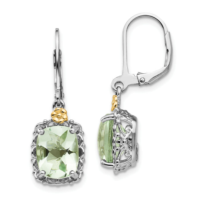 925 Sterling Silver Cushion-Cut Green Quartz Drop Dangle Earrings