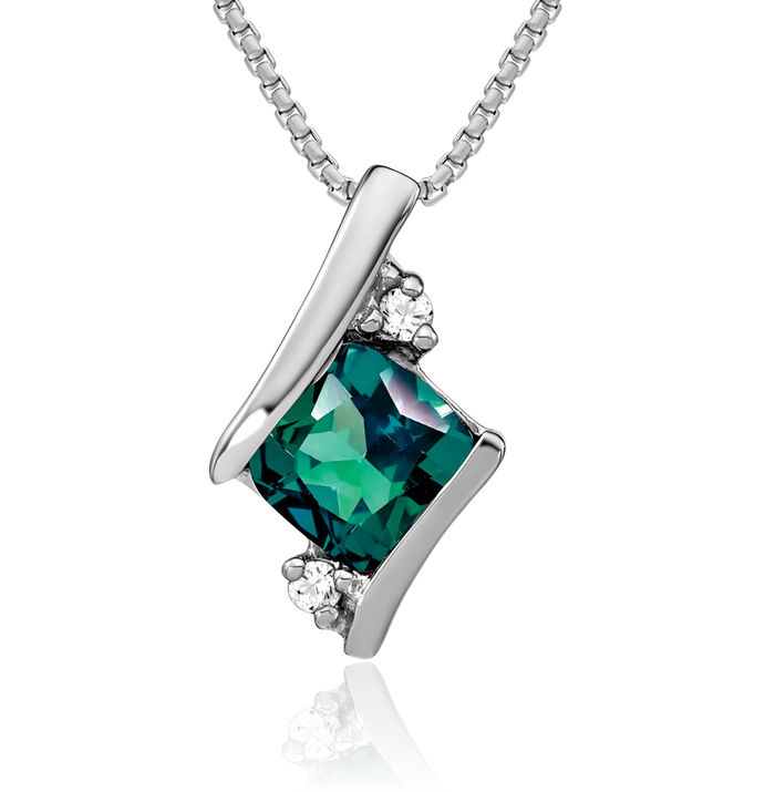 925 Sterling Silver Vintage Cushion-Cut Lab Alexandrite Diamond Necklace Chain Pendant Charm April June Birthstone Jewelry