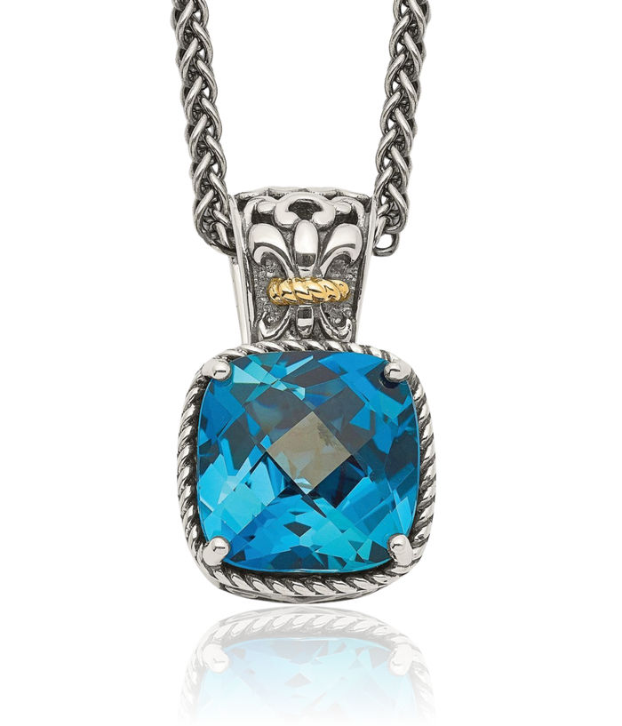 925 Sterling Silver Vintage Cushion-Cut London Blue Topaz Necklace