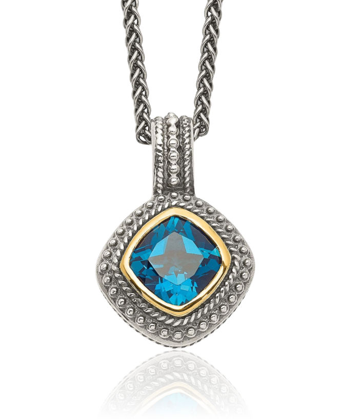 925 Sterling Silver Vintage Cushion-Cut London Blue Topaz Necklace