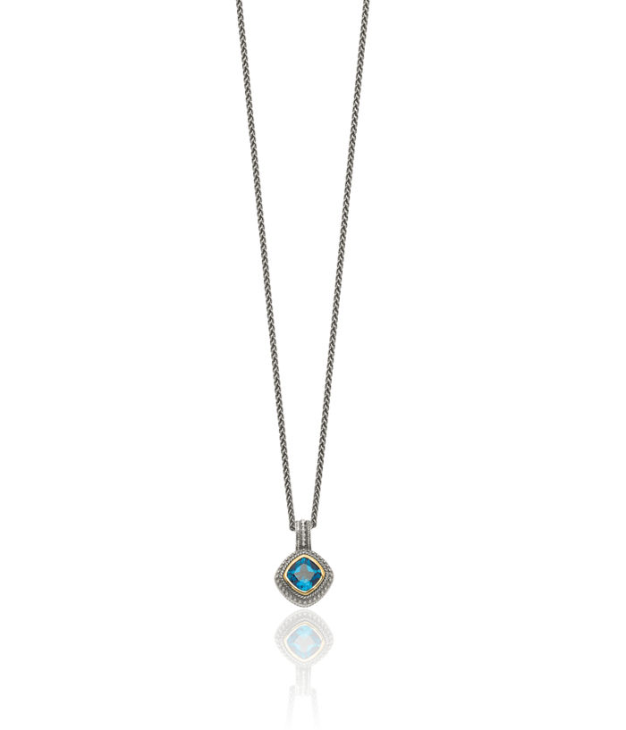 925 Sterling Silver Vintage Cushion-Cut London Blue Topaz Necklace