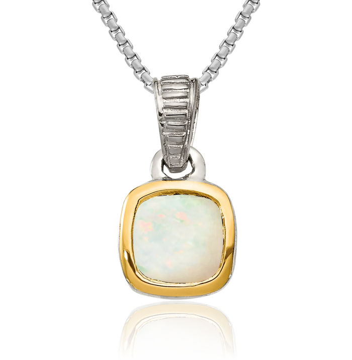 925 Sterling Silver Cushion-Cut Milky Opal Necklace Gemstone Pendant Charm October Birthstone Jewelry