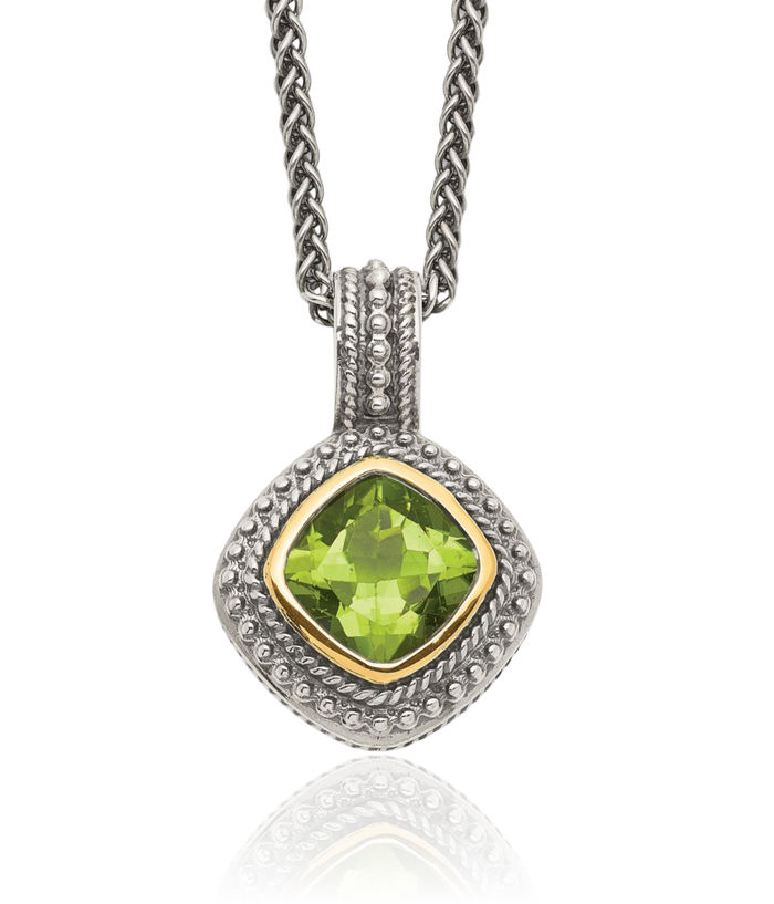 925 Sterling Silver Vintage Cushion-Cut Green Peridot Chain Necklace Gemstone Pendant Charm