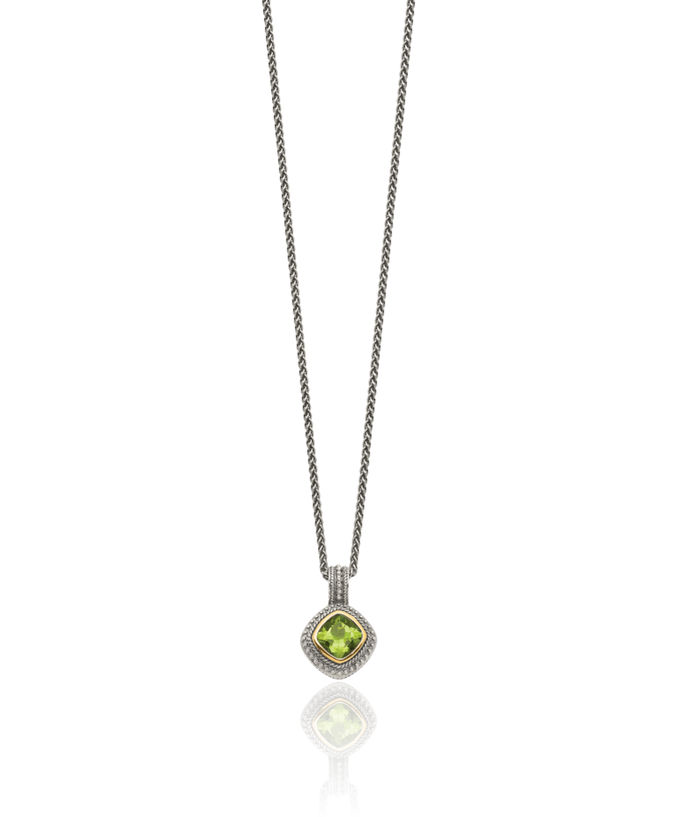 925 Sterling Silver Vintage Cushion-Cut Green Peridot Chain Necklace Gemstone Pendant Charm