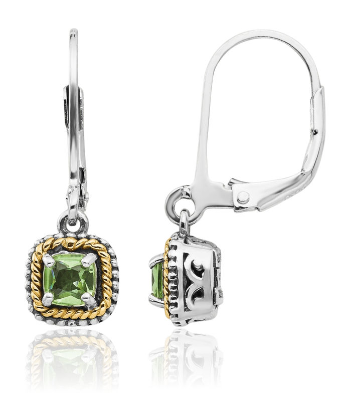 925 Sterling Silver Vintage Cushion-Cut Green Peridot Drop Dangle Earrings