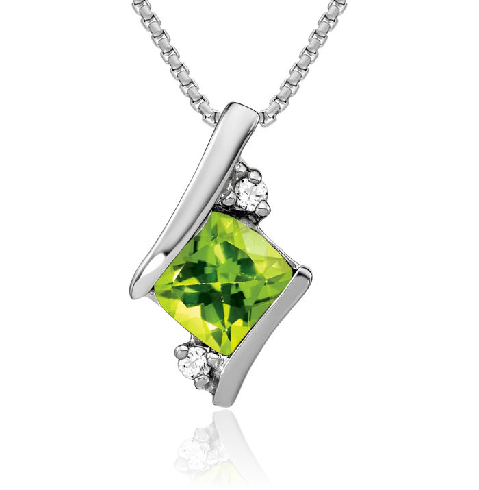 925 Sterling Silver Vintage Cushion-Cut Green Peridot Diamond Necklace Chain Pendant Charm April August Birthstone Jewelry