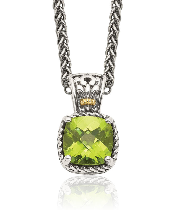 925 Sterling Silver Vintage Cushion-Cut Green Peridot Necklace