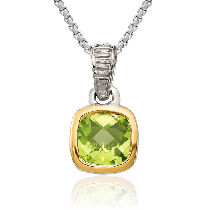 925 Sterling Silver Cushion-Cut Green Peridot Necklace Gemstone Pendant Charm August Birthstone Jewelry