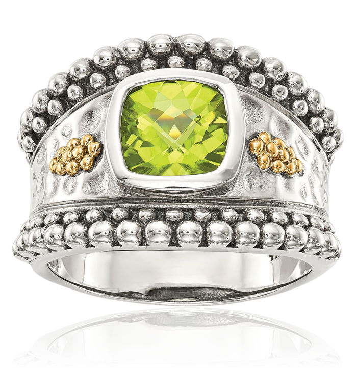 925 Sterling Silver Vintage Cushion-Cut Green Peridot Ring Gemstone Band