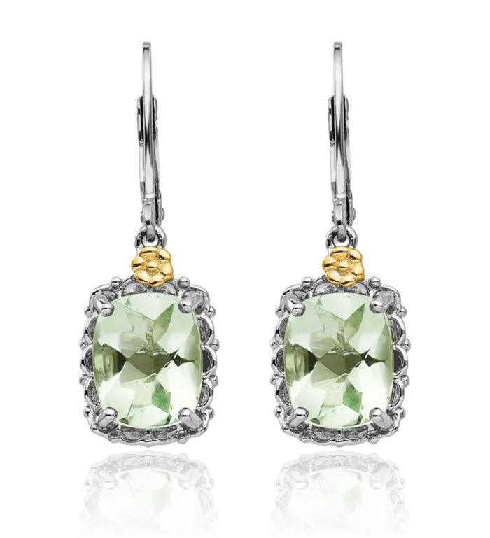 925 Sterling Silver Cushion-Cut Green Quartz Drop Dangle Earrings