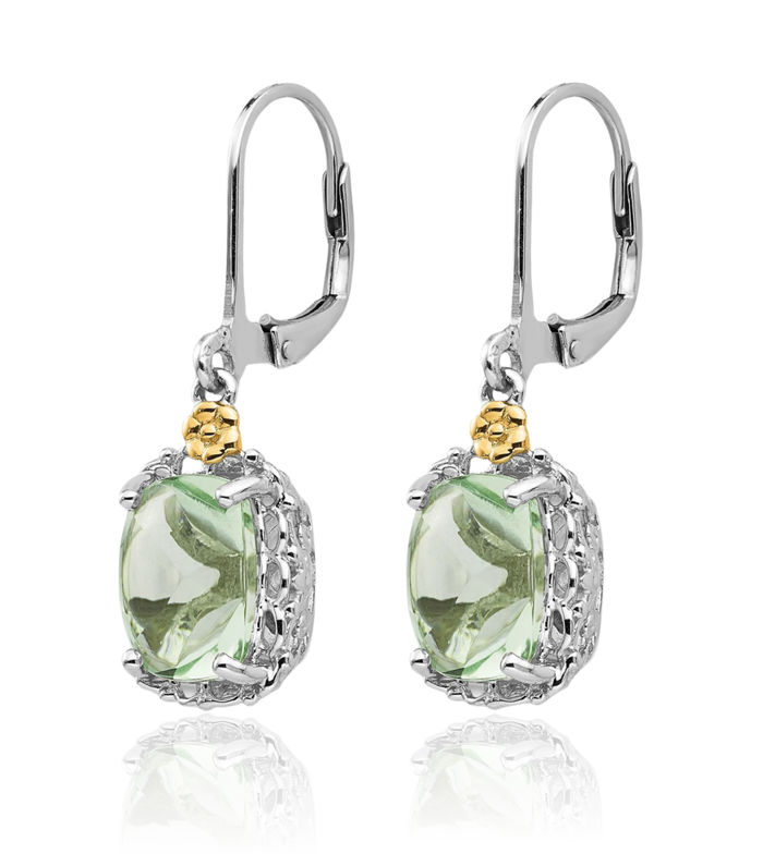 925 Sterling Silver Cushion-Cut Green Quartz Drop Dangle Earrings